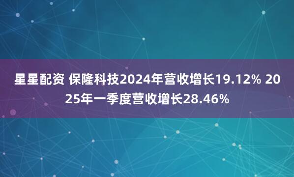 星星配资 保隆科技2024年营收增长19.12% 2025年一季度营收增长28.46%